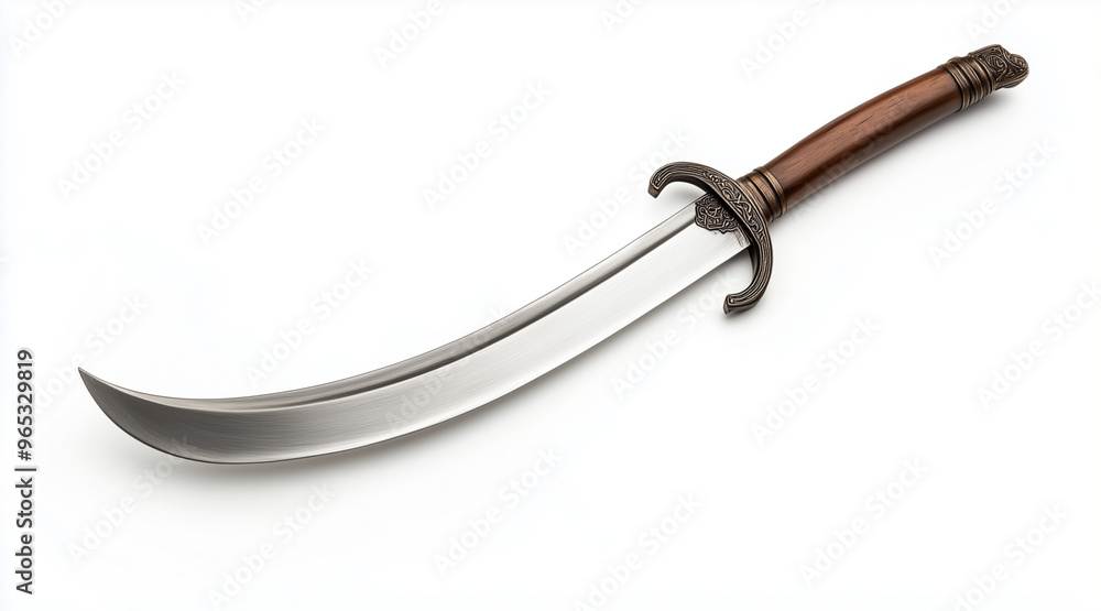 High quality photo of a pirates curved cutlass sword on a white background. Historical events isolated on white. Photo realistic photo.
High quality photo of a pirates curved cutlass sword on a white background. Historical events isolated on white. Photo realistic photo.