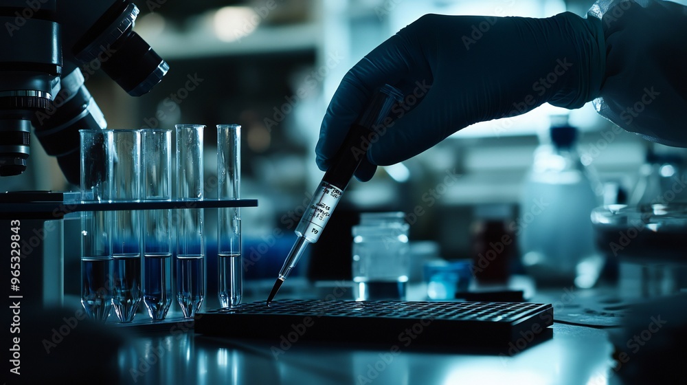 Close-up of a lab techniciana??s hand using a pH probe to test soil acidity, with lab instruments visible nearby Close-up of a lab techniciana??s hand using a pH probe to test soil acidity, with lab instruments visible nearby