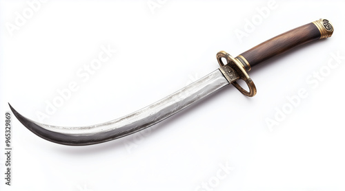 High quality photo of a pirates curved cutlass sword on a white background. Historical events isolated on white. Photo realistic photo.
 photo