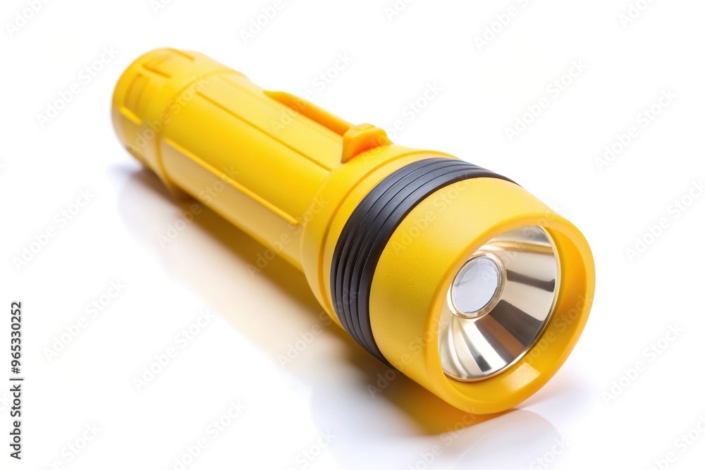 Yellow flashlight isolated on white background, aerial, utility, emergency, portable, equipment, concept, technology, safety, illumination, power, equipment,yellow, flashlight Yellow flashlight isolated on white background, aerial, utility, emergency, portable, equipment, concept, technology, safety, illumination, power, equipment,yellow, flashlight