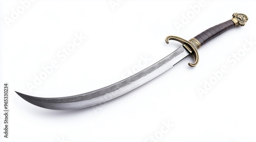 High quality photo of a pirates curved cutlass sword on a white background. Historical events isolated on white. Photo realistic photo.
 photo