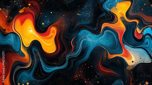 Abstract swirling colors in vibrant patterns displayed on a dark background