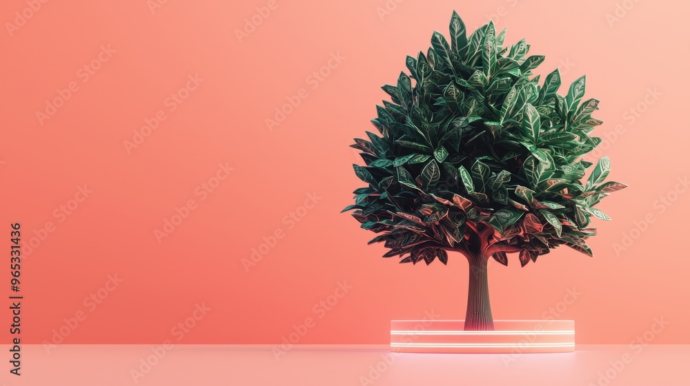 Fototapeta premium Illuminating Future Wealth: Money Tree Hologram in Neon Accents for Digital Financial Expansion - with Copy Space