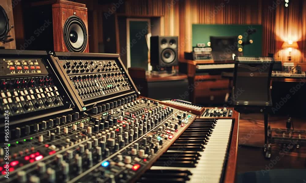Recording Studio with Mixing Console and Keyboard Recording Studio with Mixing Console and Keyboard