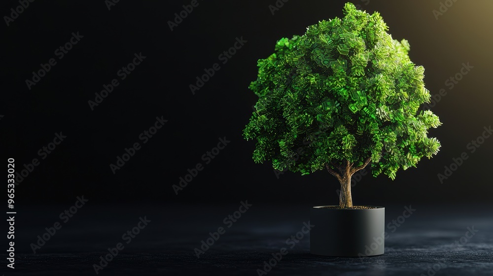 Glowing Currency Tree Hologram - Futuristic Financial Success with Copy Space, Quality Glowing Currency Tree Hologram - Futuristic Financial Success with Copy Space, Quality