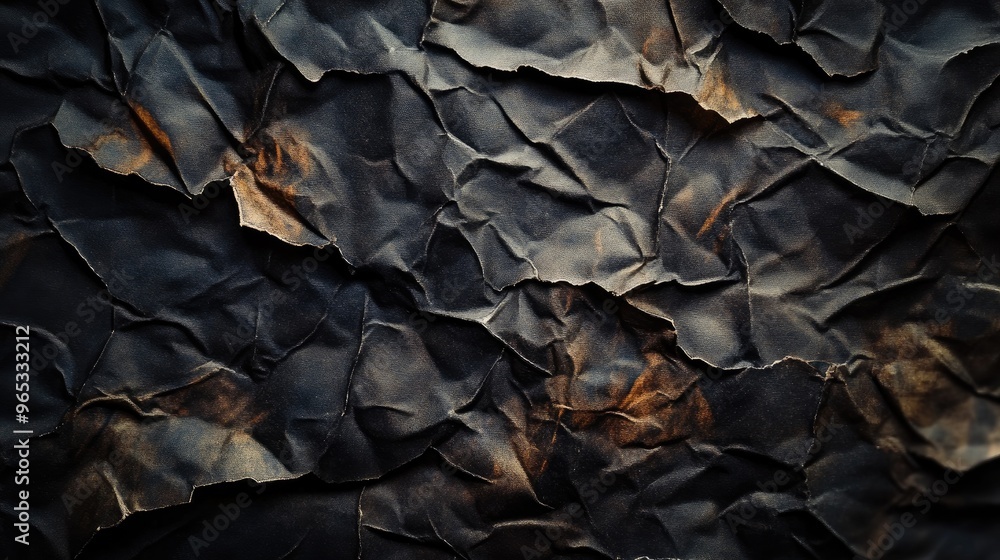 Dark Crumpled Paper Texture: Abstract Background with Creases and Shadows Dark Crumpled Paper Texture: Abstract Background with Creases and Shadows