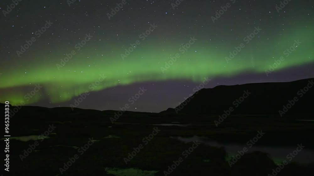 Aurora Borealis Over The Norwegian Sea, Night Sky Time Lapse Aurora Borealis Over The Norwegian Sea, Night Sky Time Lapse