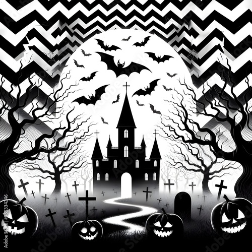 Haunted House And Spooky Pumpkin Vector Background photo