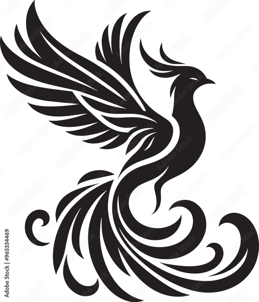 Obraz premium Beautiful Phoenix bird flying Silhouette vector illustration isolated on a white background