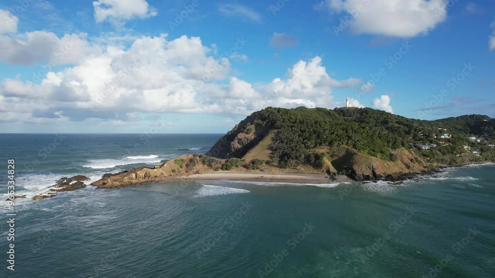 Little Wategos Beach And Cape Byron Headland At Daytime In New South Wales, Australia - Aerial Shot Little Wategos Beach And Cape Byron Headland At Daytime In New South Wales, Australia - Aerial Shot