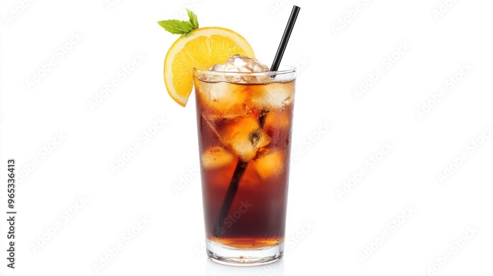 Iced Cola Cocktail with Orange Slice and Mint Garnish Iced Cola Cocktail with Orange Slice and Mint Garnish