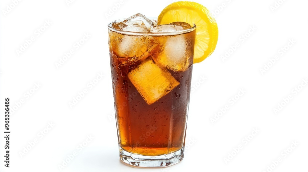 A Glass of Cola with Ice and Lemon Slice A Glass of Cola with Ice and Lemon Slice