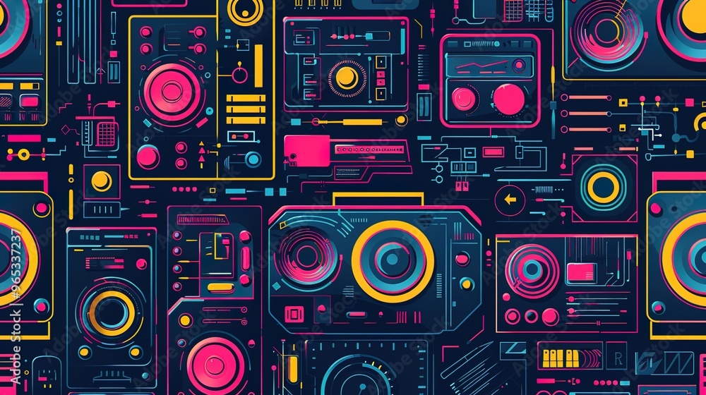 Fototapeta premium Retro techonlogy pattern wallpaper