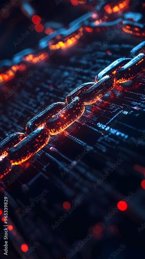 Glowing Chain Link on a Digital Circuit Board Glowing Chain Link on a Digital Circuit Board