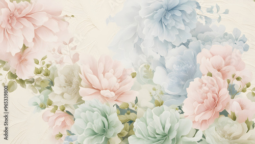 Wallpaper Mural Seamless floral design, pastel watercolor floral pattern on a cream background. Gentle and romantic. Suitable for use on wallpaper, fabric Torontodigital.ca