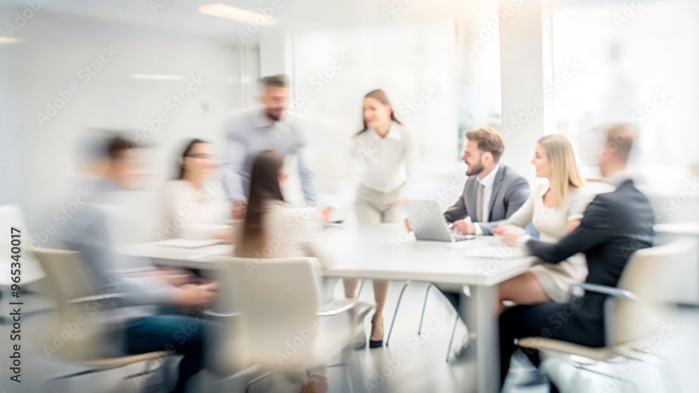 Team Meeting Blur Effect - Blurred effect of a team meeting in a modern workspace.
Team Meeting Blur Effect - Blurred effect of a team meeting in a modern workspace.