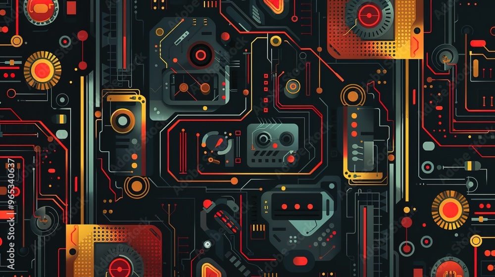 Obraz premium retro technology pattern wallpaper