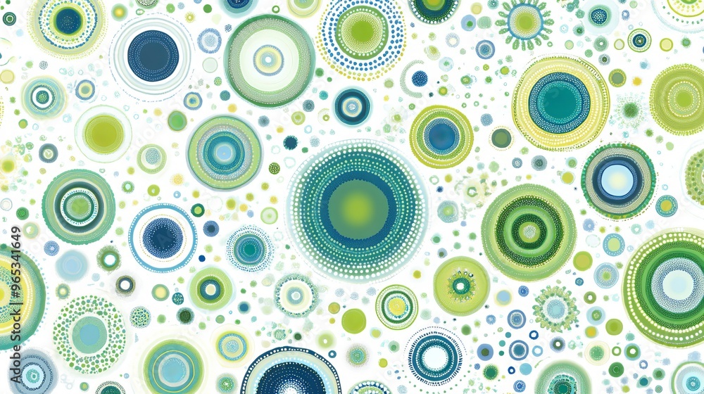 Fototapeta premium Abstract circles in varying shades of green and blue on a white background
