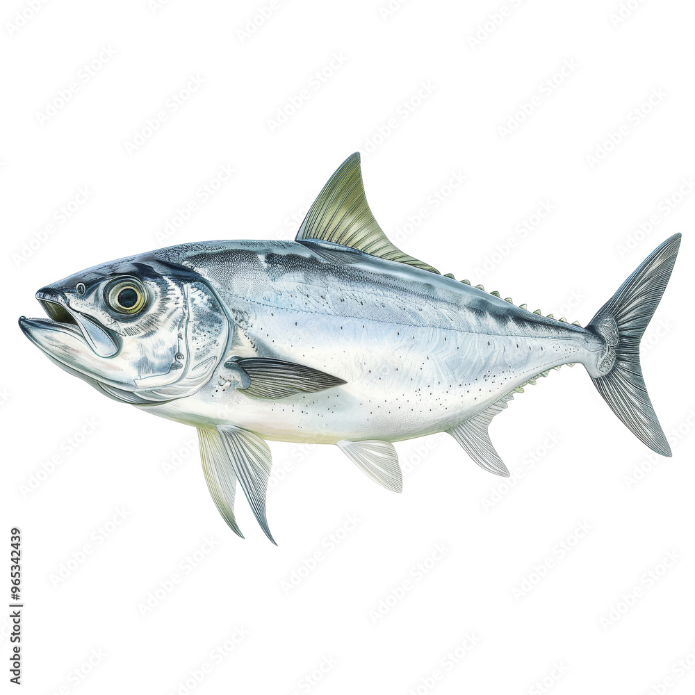 Detailed illustration of a silver fish swimming in a vibrant underwater environment, showcasing its sleek form and distinctive features Detailed illustration of a silver fish swimming in a vibrant underwater environment, showcasing its sleek form and distinctive features