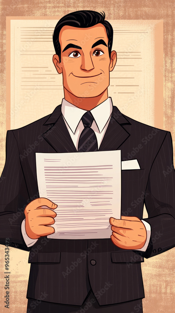 A man in a suit holding a piece of paper. The man is smiling and he is happy A man in a suit holding a piece of paper. The man is smiling and he is happy