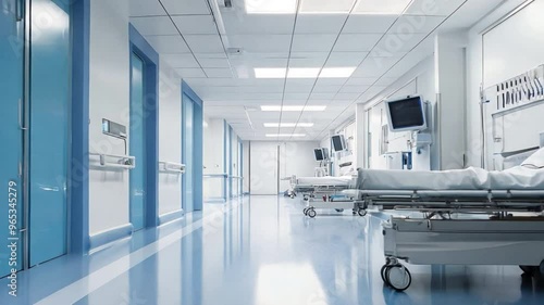 Modern Hospital Corridor: A clean, modern hospital corridor bathed in bright light. This image showcases the architectural design and serene atmosphere of a healthcare facility.