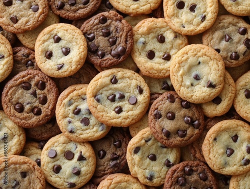 Assorted Chocolate Chip Cookies in a Pattern, Soft Natural Light Generative AI