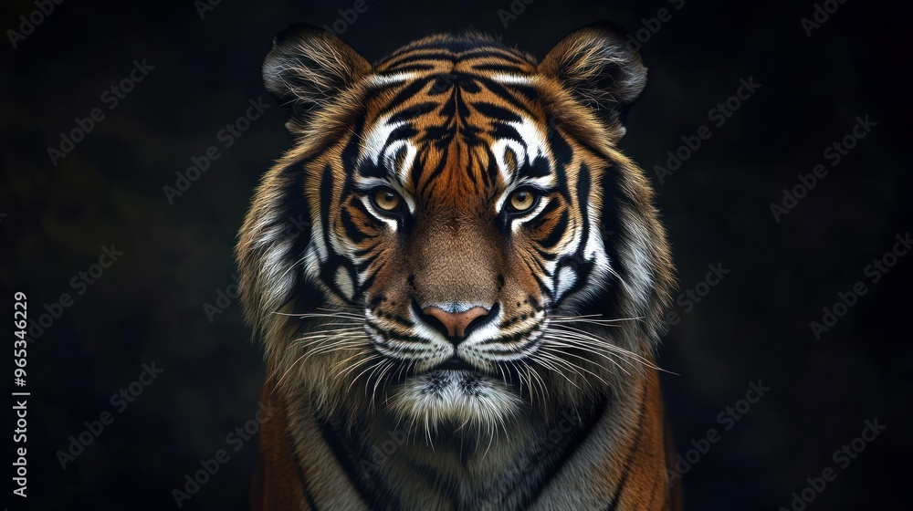 Naklejka premium Close-up Portrait of a Majestic Tiger with Intense Eyes