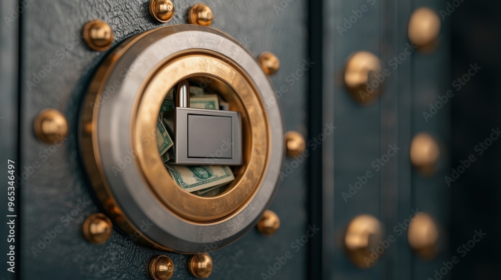 Secure Bank Vault with Digital Code Lock - with Money Inside, Copy Space, and Selective Focus in Secure Bank Vault with Digital Code Lock - with Money Inside, Copy Space, and Selective Focus in