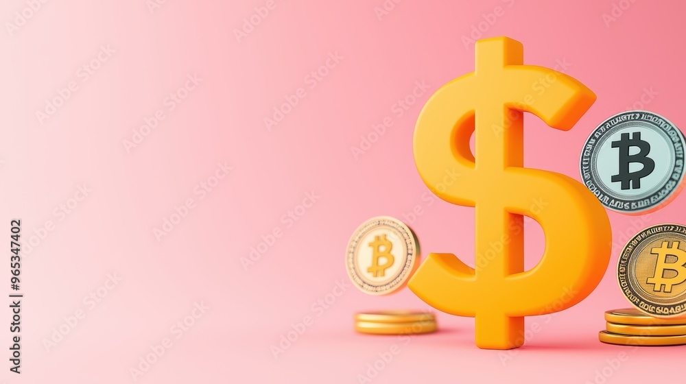 Virtual Currency Exchange: of Marketplace with Floating Currency Symbols and Copy Space, Selective Focus,