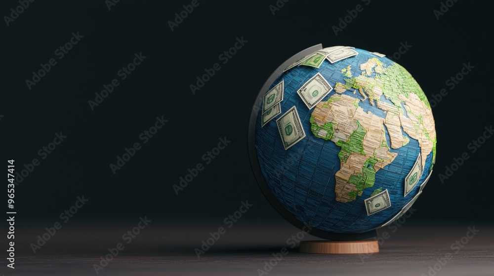 Global Financial Flow Concept with Digital Globe and Money Exchange Between Continents in . Copy Space and Selective Focus, Quality. Global Financial Flow Concept with Digital Globe and Money Exchange Between Continents in . Copy Space and Selective Focus, Quality.