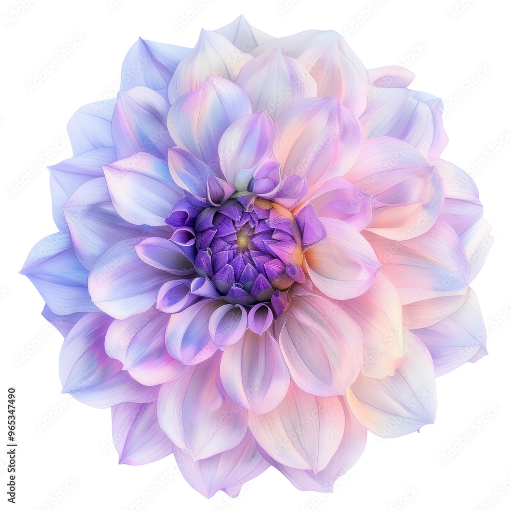 Fototapeta premium A dahlia flower against a transparent background, its pastel tones resembling a watercolor painting.