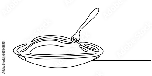 Pasta one line continuous. Line art spaghetti. Hand drawn vector art, One line  Drawing or illustration of a plate full of spaghetti, One solid line drawing of spaghetti with meatballs. pro vector