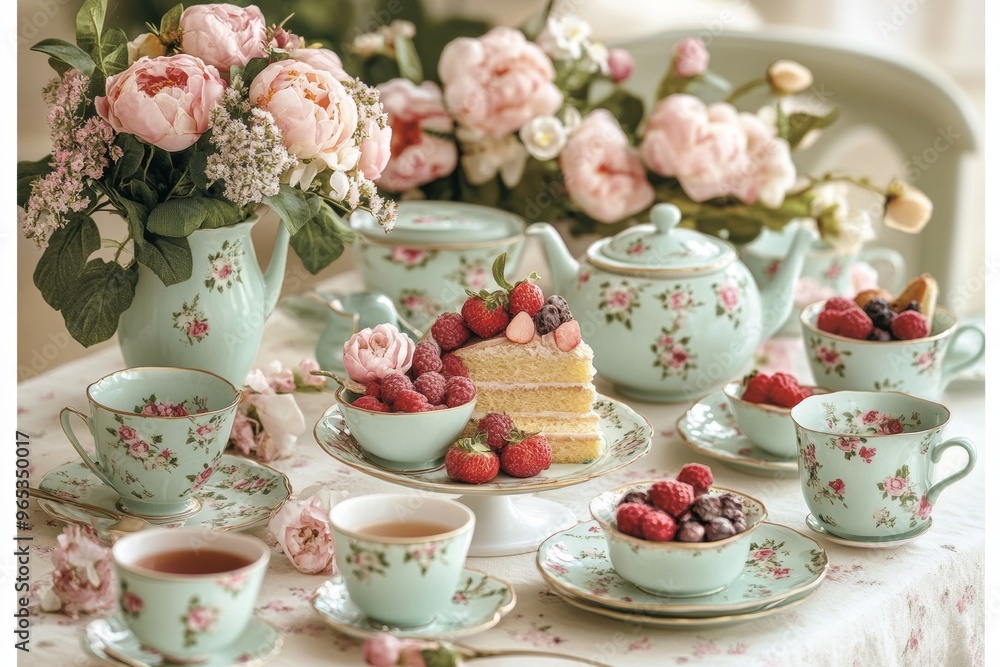 Elegant Afternoon Tea Spread with Fine China, Luxury Dining Concept Generative AI Elegant Afternoon Tea Spread with Fine China, Luxury Dining Concept Generative AI