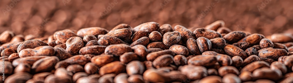 roasted cocoa bean pile in a processing facility, highlighting the rich texture and color of quality ingredients roasted cocoa bean pile in a processing facility, highlighting the rich texture and color of quality ingredients