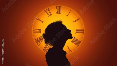 Silhouette of a Woman with a Clock Behind Her