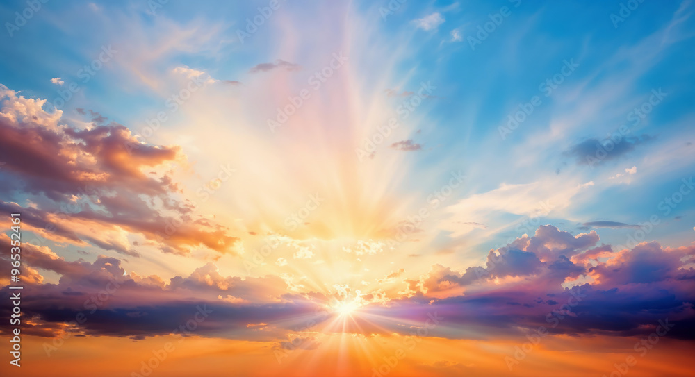 Sun shining through dramatic clouds during a vibrant sunset. High quality photo Sun shining through dramatic clouds during a vibrant sunset. High quality photo
