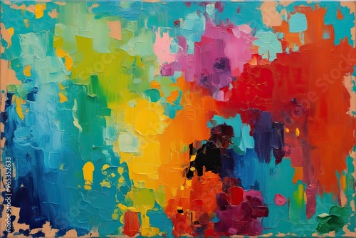 Abstract Grunge Background with Vibrant Colours in Oil Painting on Canvas