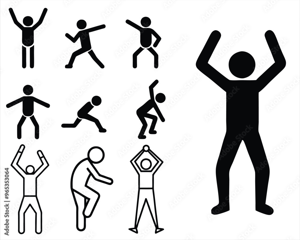 Exercise movements. set of silhouettes of people exercise. Human movements and actions Icon set of people who exercise. Adobe vector. EPS 10. Exercise movements. set of silhouettes of people exercise. Human movements and actions Icon set of people who exercise. Adobe vector. EPS 10.