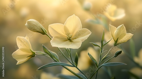 High-definition image of a beautiful flax flower standing against a soft background photo