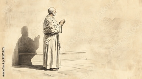 Bible Wall Art: Priest Praying for Community’s Forgiveness After Offering, Leviticus Illustration with Beige Background
