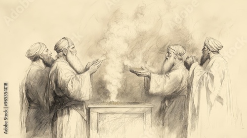 Leviticus Biblical Illustration, The Ordination of Aaron and His Sons, High priest offering incense on altar, Bible Wall Art