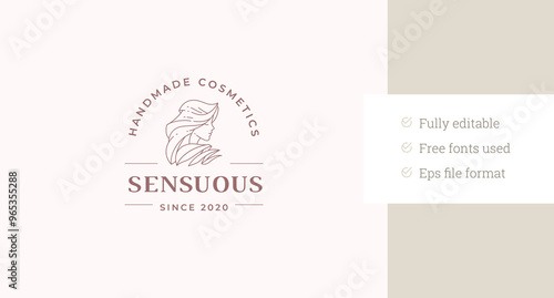 Elegant beauty female portrait minimalist line art logo design template for beauty vector illustration. Gentle woman abstract creative face linear logotype for coiffure makeup artist cosmetic brand