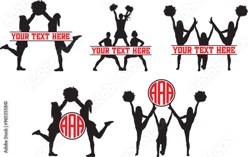Cheerleader Text Monogram, Cheerleading, Cheer Pom Poms Cut Files