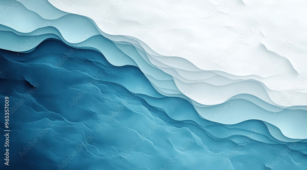 Abstract wave-like shapes in white and blue gradient with depth Abstract wave-like shapes in white and blue gradient with depth