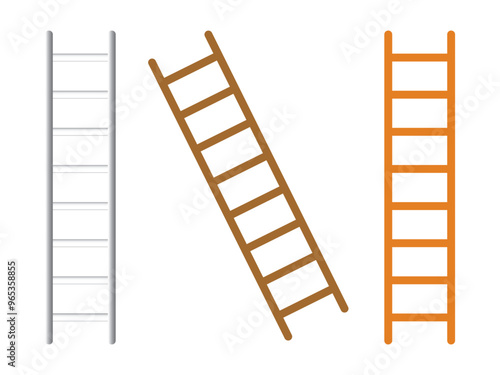 Ladder vector, icon design. Wooden and aluminium ladder vector isolated on white background. Step ladder icons set simple graphic design. Construction ladder equipment icons vector illustration.