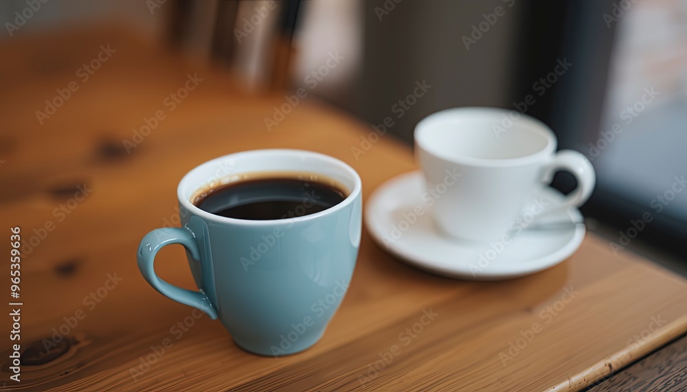 Soft focus blur Hot coffee cup of black,coffee and tea on wooden table in the morning. Soft focus blur Hot coffee cup of black,coffee and tea on wooden table in the morning.