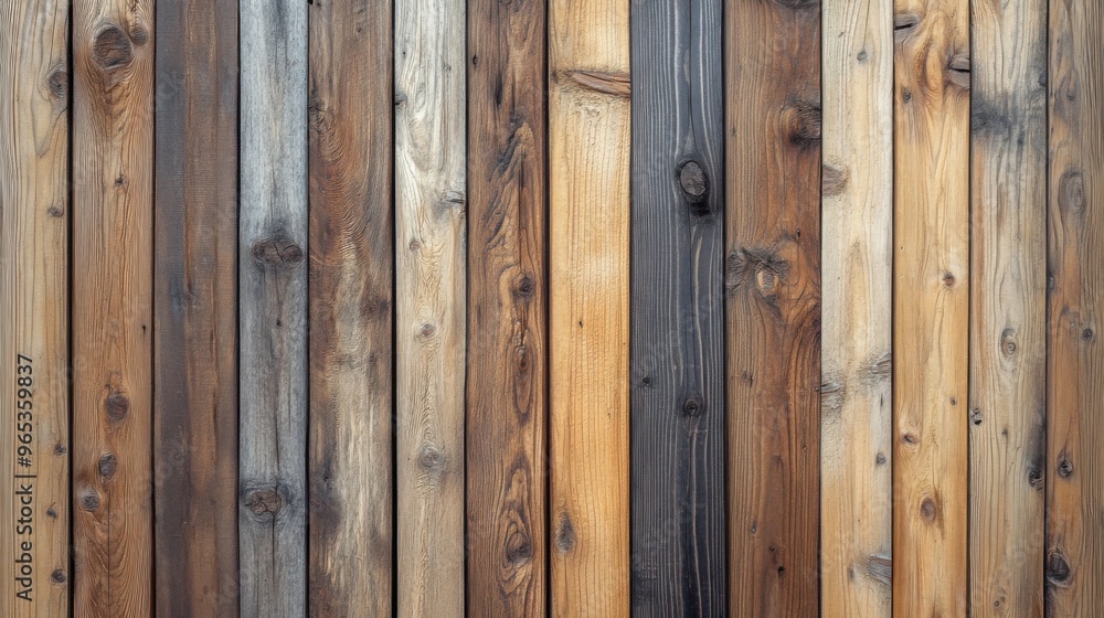 Natural Wood Texture Background with Vertical Arrangement of Light and Dark Brown Planks Showing Wood Knots and Cracks Natural Wood Texture Background with Vertical Arrangement of Light and Dark Brown Planks Showing Wood Knots and Cracks