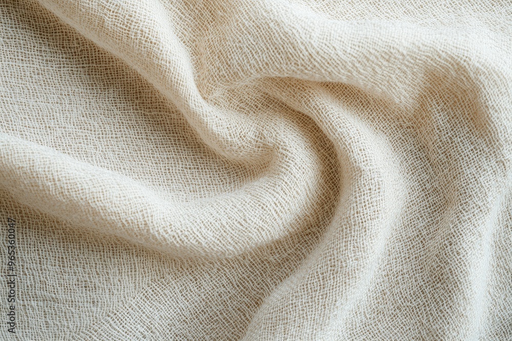 Fototapeta premium Close-up of Beige Woven Fabric with Wrinkles