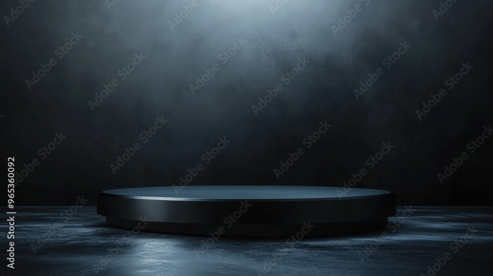 Elegant podium against a dark, moody background with plenty of space for text or branding. Elegant podium against a dark, moody background with plenty of space for text or branding.