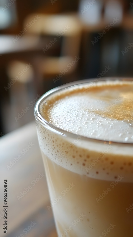 Close-up of Creamy Latte with Foam and a Blurred Background